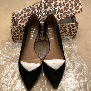 Fslny Designer Black Pointy Suede Flats